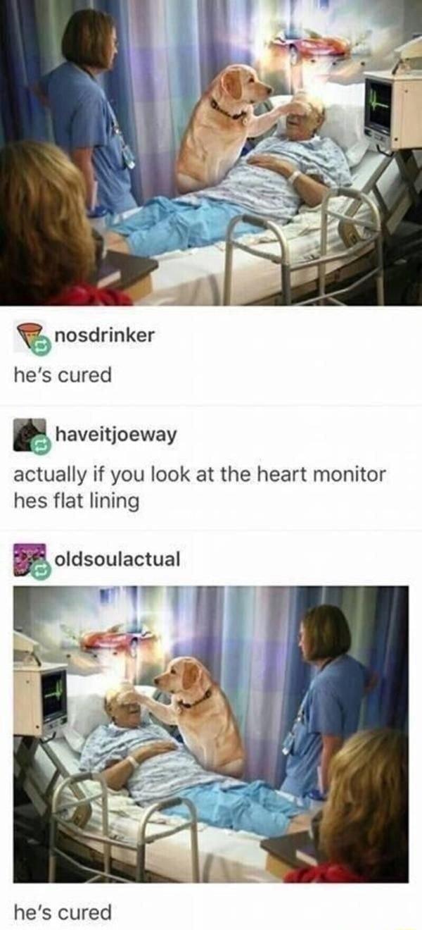 hes cured 5 haveitjoeway actually if you look at the heart monitor hes flat lining hes cured