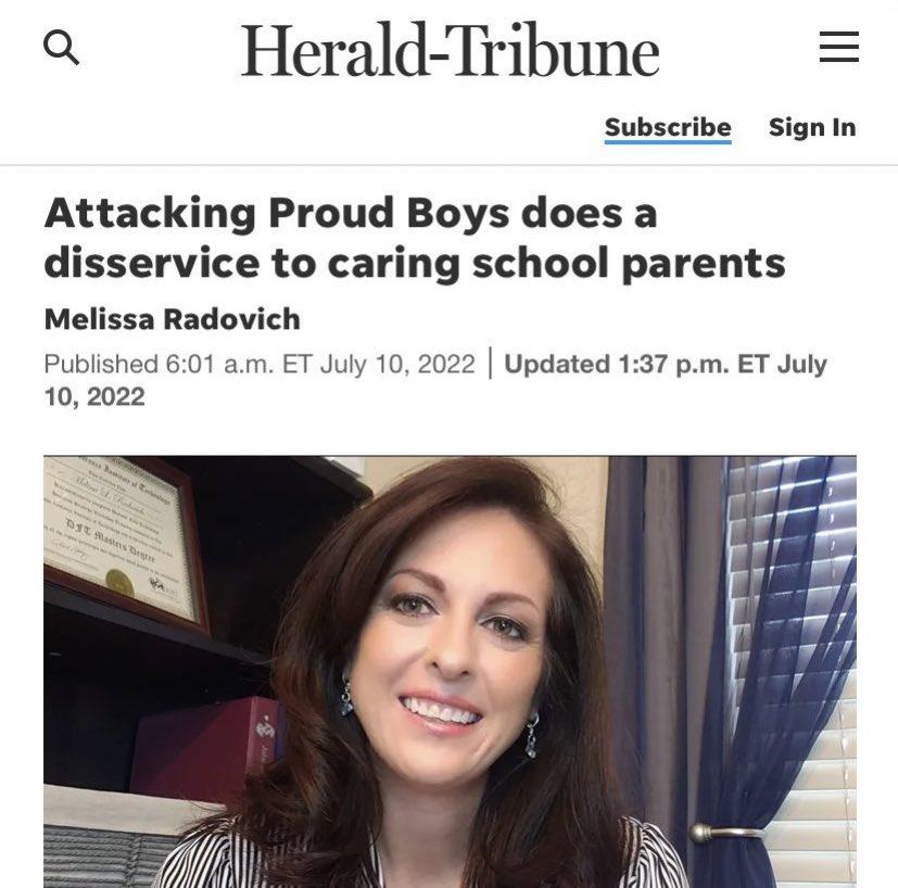 Q Herald Tribune Subscribe SignIn Attacking Proud Boys does a disservice to caring school parents dovich Published 601 am ET July 10 2022 Updated 137 pm ET July 102022 Melissa