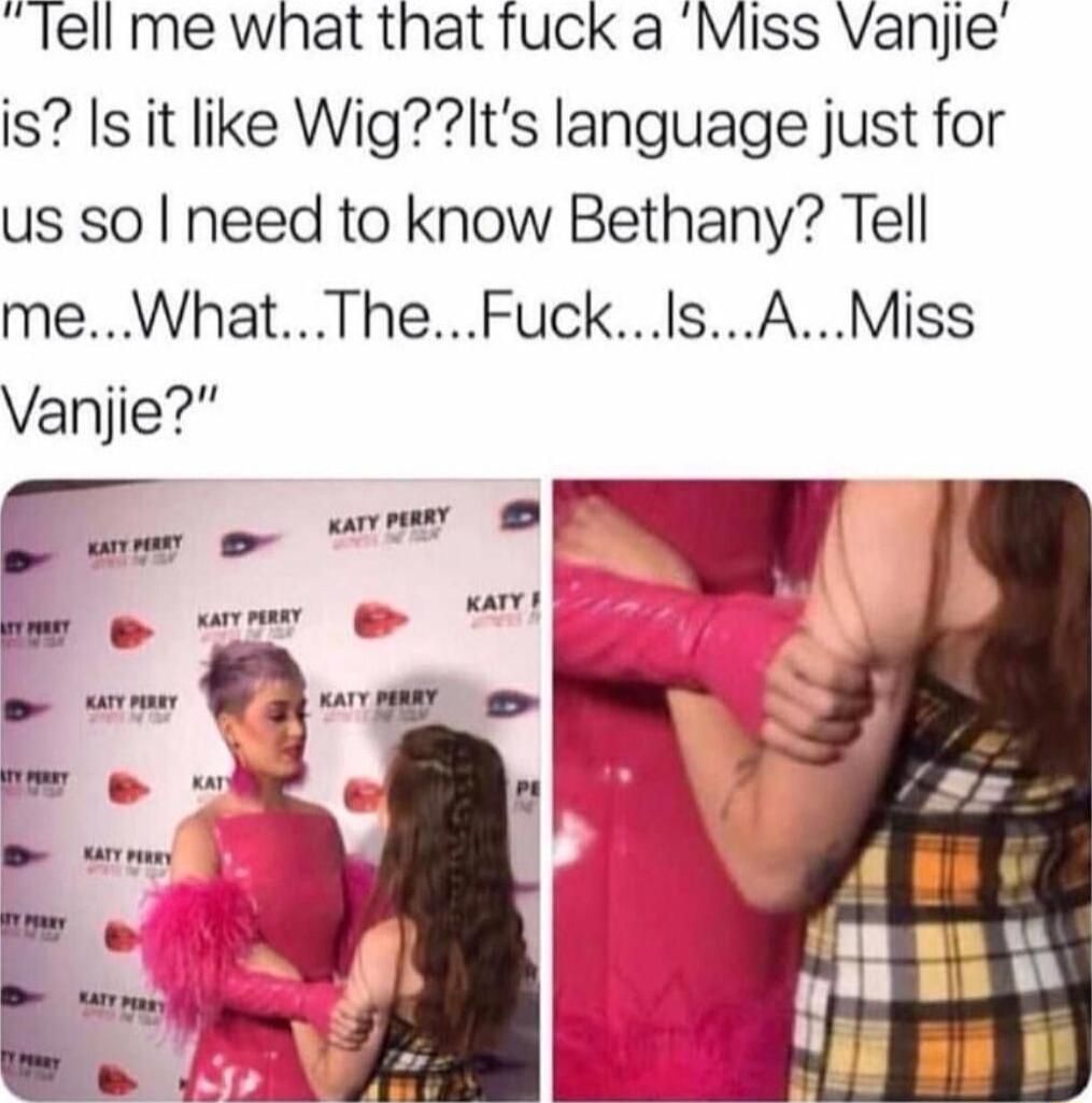 lellme what that fuck a Miss Vanjie is Is it like WigIts language just for us so need to know Bethany Tell meWhatTheFuckIsAMiss Vanjie PRTT A E o o