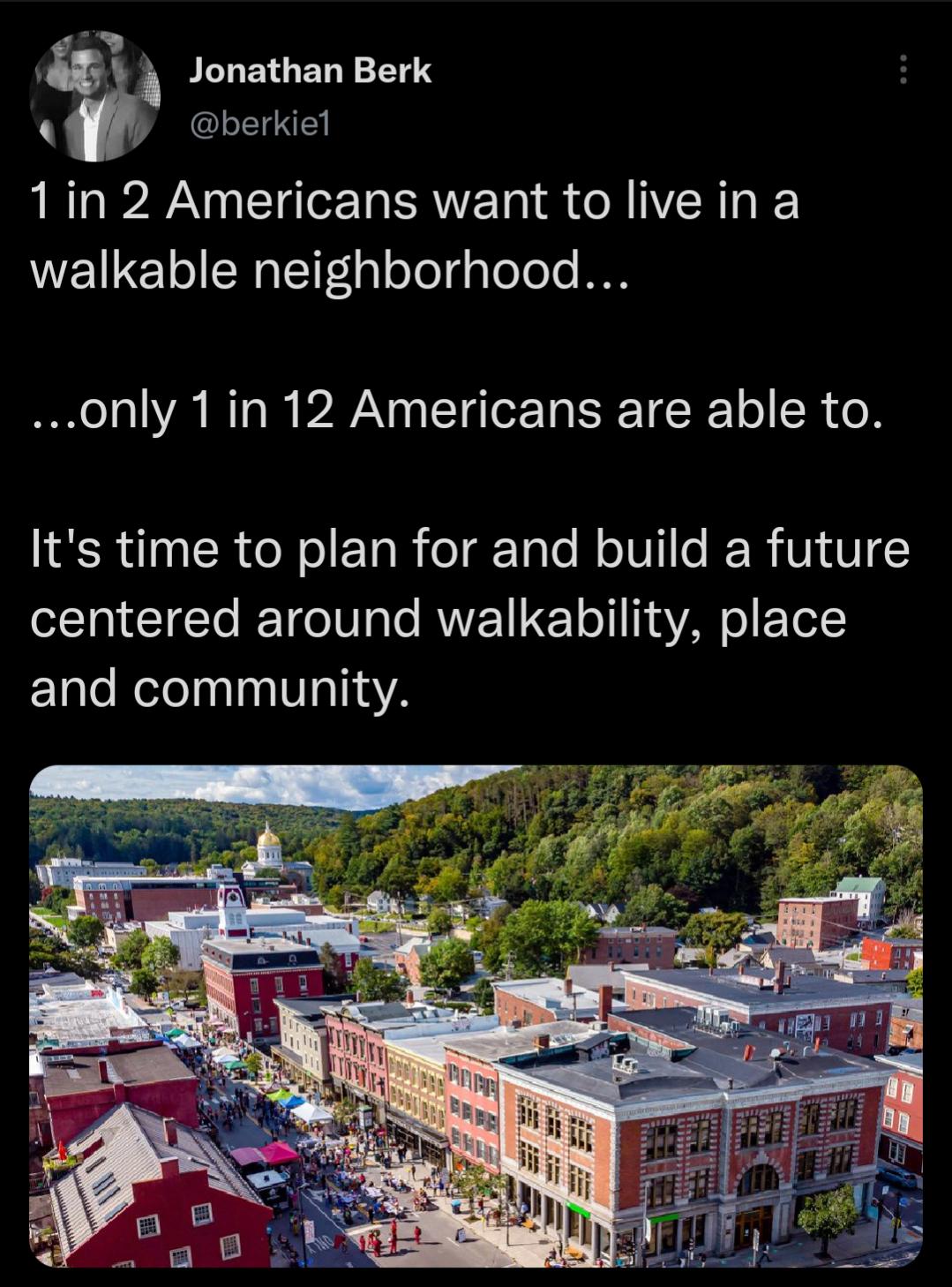 l PLLEIGEDYE S berkiel 1in 2 Americans want to live in a walkable neighborhood only 1in 12 Americans are able to Its time to plan for and build a future centered around walkability place QR InInIVITIA