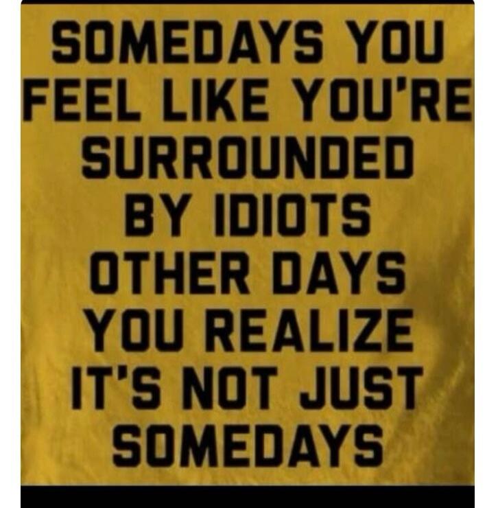 SOMEDAYS YOU FEEL LIKE YOU'RE SURROUNDED BY IDIOTS OTHER DAYS YOU REALIZE IT'S NOT JUST SOMEDAYS