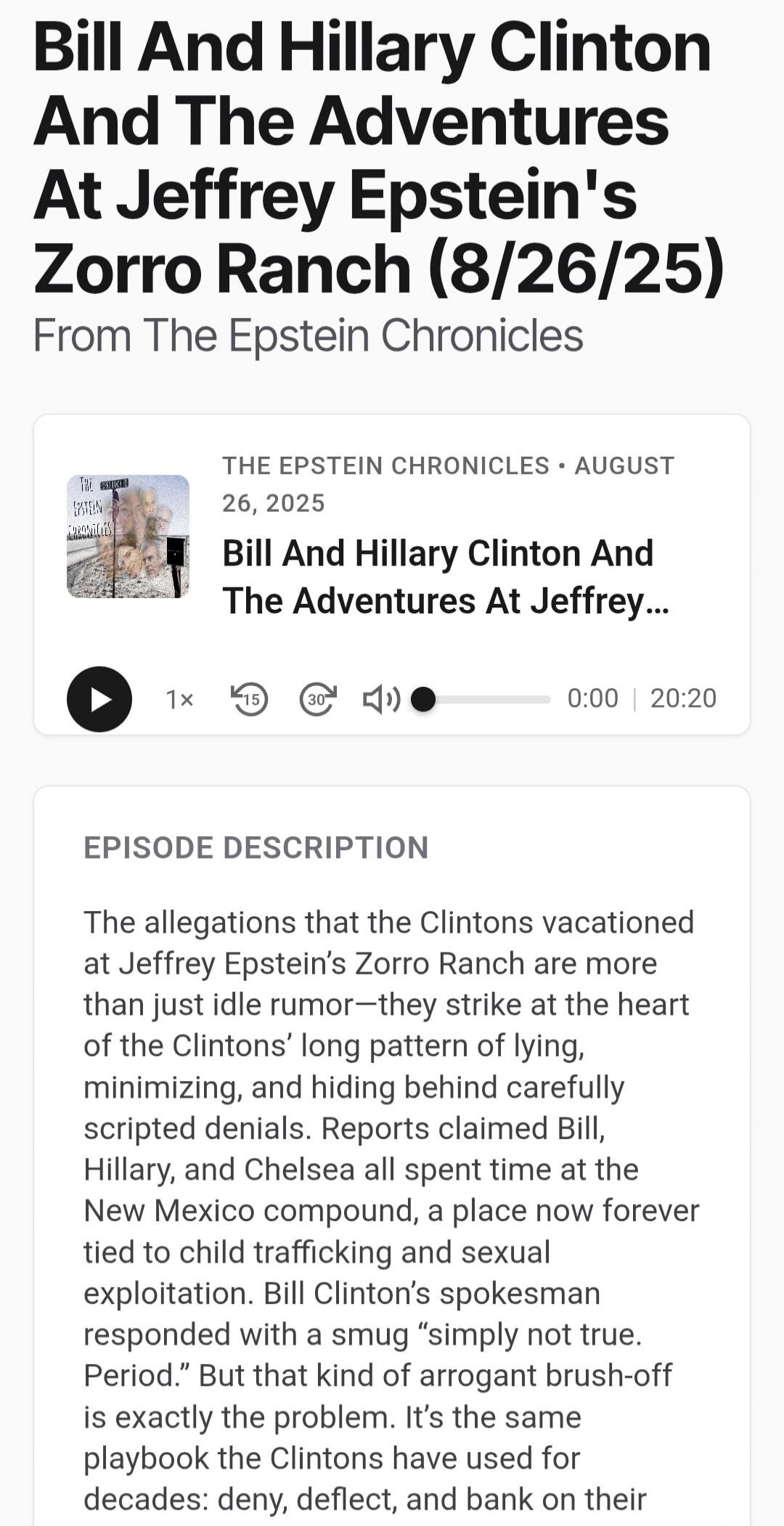 Bill And Hillary Clinton And The Adventures At Jeffrey Epstein's Zorro Ranch (8/26/25) From The Epstein Chronicles THE EPSTEIN CHRONICLES AUGUST 26, 2025 Bill And Hillary Clinton And The Adventures At Jeffrey...