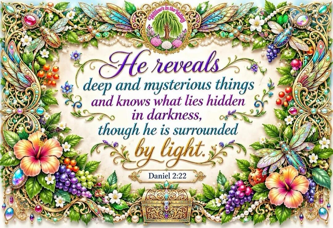 Willow's in the Valley. He reveals deep and mysterious things and knows what lies hidden in darkness, though he is surrounded by light. Daniel 2:22