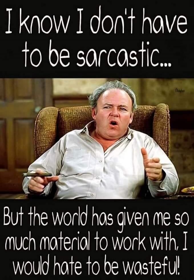 I know I don't have to be sarcastic... But the world has given me so much material to work with, I would hate to be wasteful!