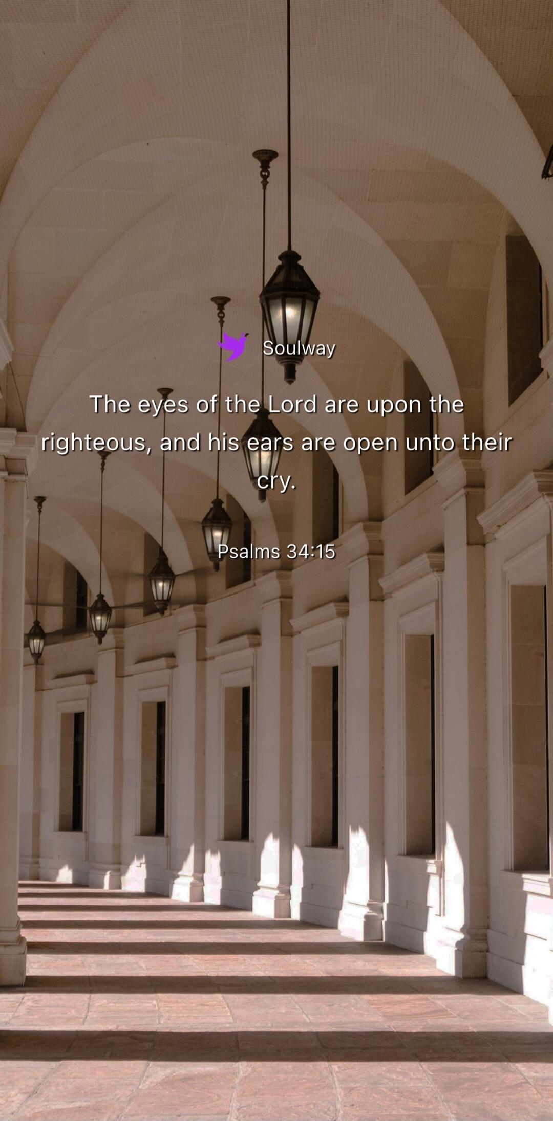 Soulway The eyes of the Lord are upon the righteous, and his ears are open unto their cry. PSALMS 34:15