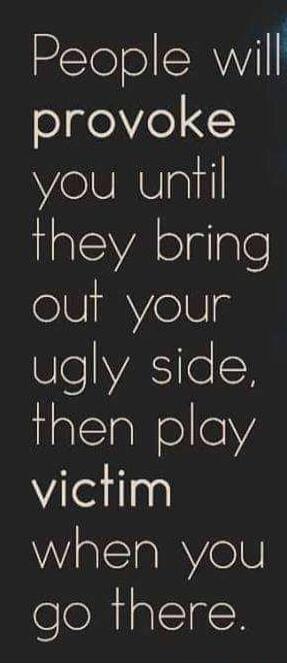 People will provoke you until they bring out your ugly side, then play victim when you go there.