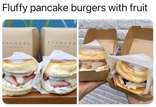 Fluffy pancake burgers with fruit