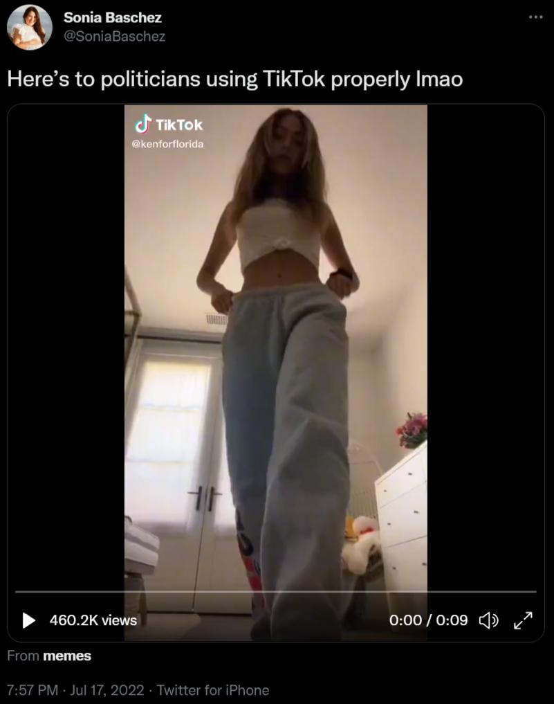 0 Sonia Baschez Heres to politicians using TikTok properly Imao 4602K views 000008 P 7