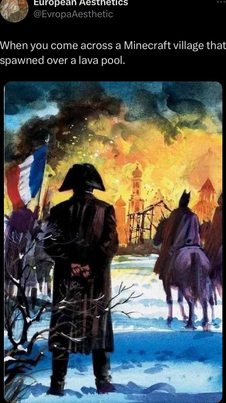 6 turopean Aesthetcs When you come across a Minecraft village that spawned over a lava pool