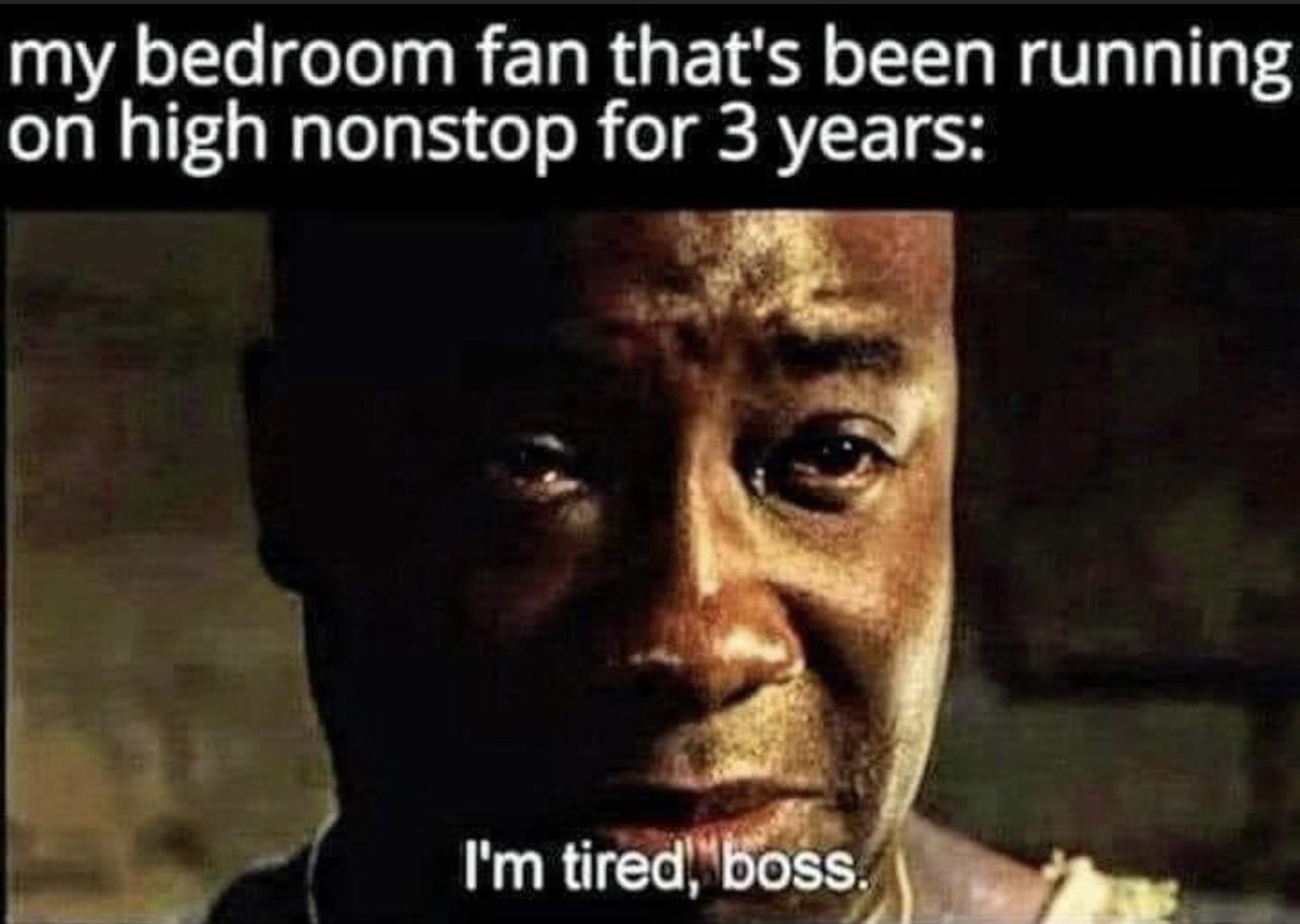 my bedroom fan thats been running on high nonstop for 3 years