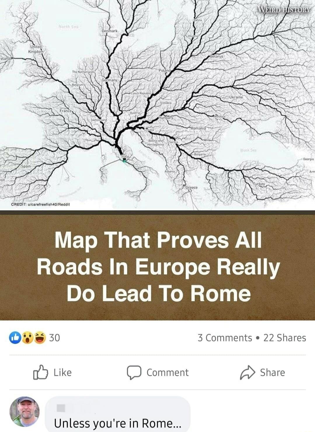 WEIRD HISTORY. Map That Proves All Roads In Europe Really Do Lead To Rome. Unless you're in Rome...