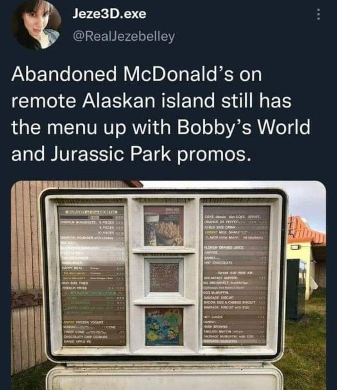 Jeze3Dexe RealJezebelley PAETaTeogTe M V oD Teo Y CINCYNESEREER RS NG ES the menu up with Bobbys World and Jurassic Park promos i