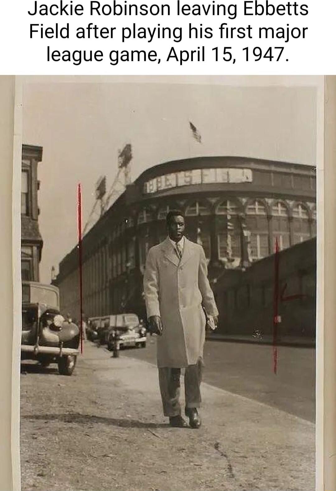 Jackie Robinson leaving Ebbetts Field after playing his first major league game April 15 1947