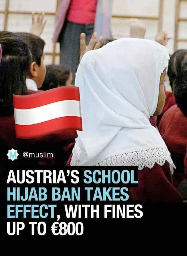 AUSTRIA'S SCHOOL HIJAB BAN TAKES EFFECT, WITH FINES UP TO €800