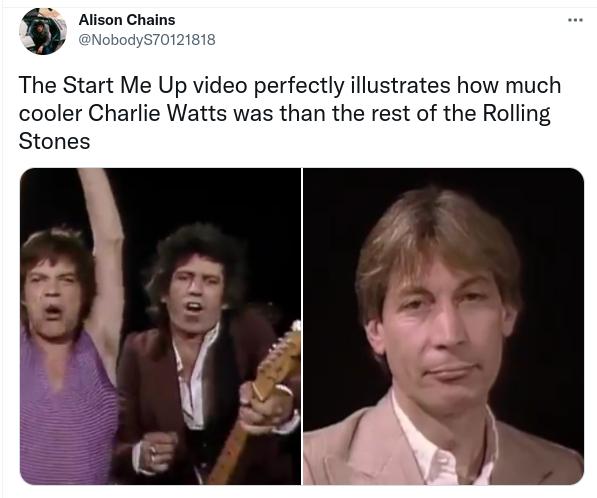 The Start Me Up video perfectly illustrates how much cooler Charlie Watts was than the rest of the Rolling Stones