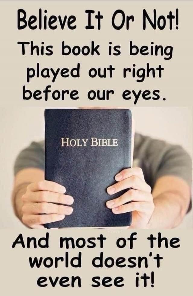 Believe It Or Not! This book is being played out right before our eyes. Holy Bible And most of the world doesn't even see it!
