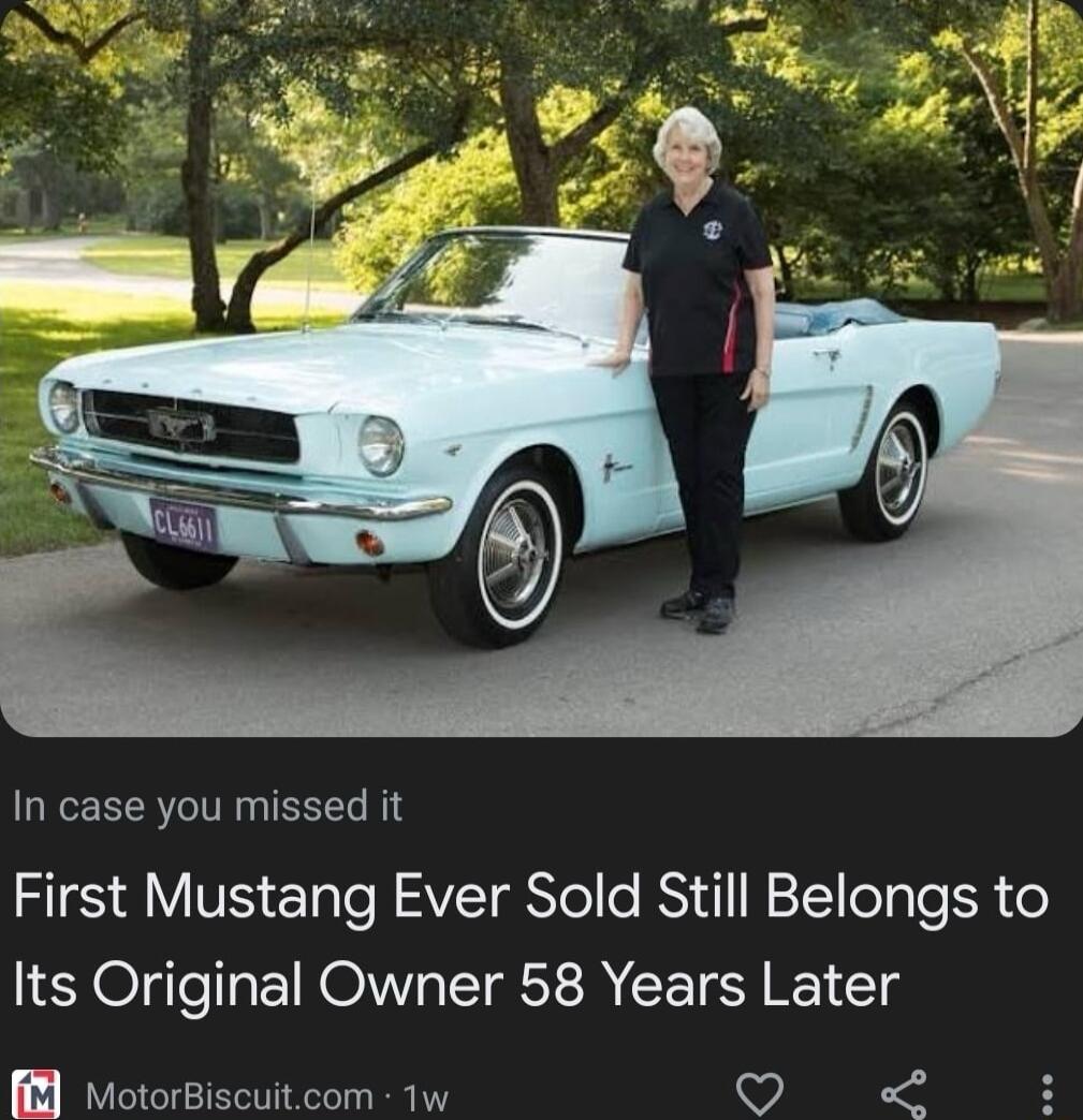 In case you missed it First Mustang Ever Sold Still Belongs to Its Original Owner 58 Years Later B MotorBiscuitcom 1w v