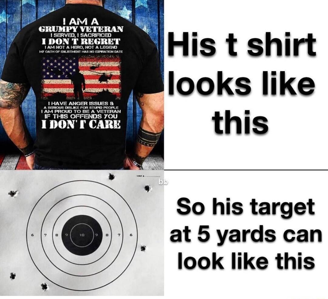 His t shirt looks like this So his target at 5 yards can look like this