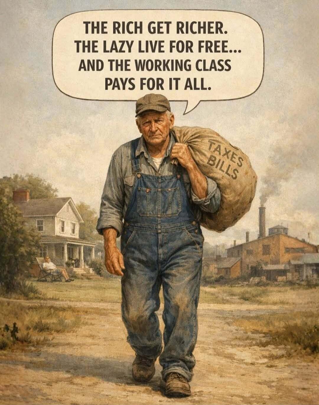 THE RICH GET RICHER. THE LAZY LIVE FOR FREE... AND THE WORKING CLASS PAYS FOR IT ALL. TAXES BILLS
