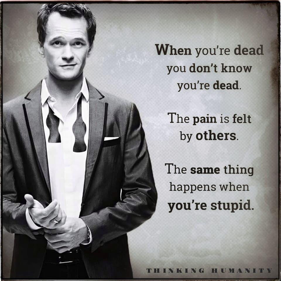 When youre dead you dont know youre dead The pain is felt by others The same thing happens when youre stupid