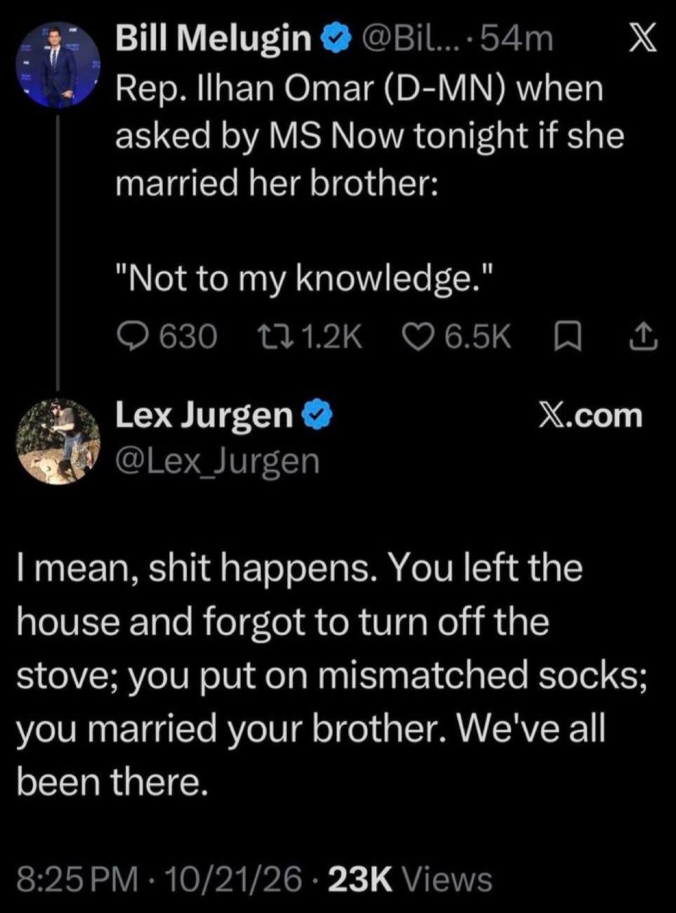 Bill Melugin Rep. Ilhan Omar (D-MN) when asked by MS Now tonight if she married her brother: 