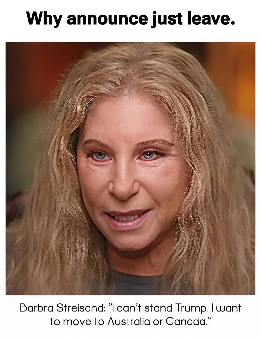 Why announce just leave. Barbra Streisand: 