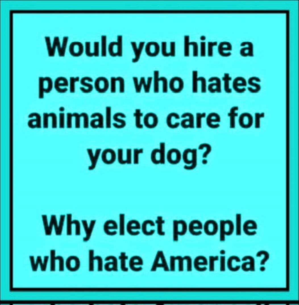 Would you hire a person who hates animals to care for your dog?
Why elect people who hate America?
