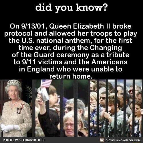 did you know On 91301 Queen Elizabeth Il broke protocol and allowed her troops to play LGV E GO ETET G M TR TR 55 4 time ever during the Changing of the Guard ceremony as a tribute RCReTy MRV D CRO ERAY o B GUGTEL T RV RV CRTT EL R G return home o ST B DIDYOUKNOWBLOGCOM