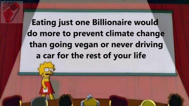 Eating just one Billionaire woul do more to prevent climate chang than going vegan or never driving a car for the rest of your life