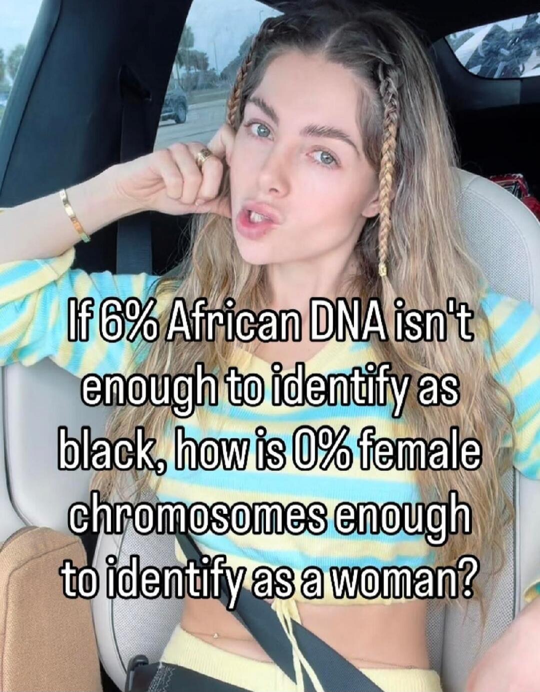 If 6% African DNA isn't enough to identify as black, how is 0% female chromosomes enough to identify as a woman?