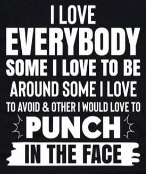 I LOVE EVERYBODY SOME I LOVE TO BE AROUND SOME I LOVE TO AVOID & OTHER I WOULD LOVE TO PUNCH IN THE FACE