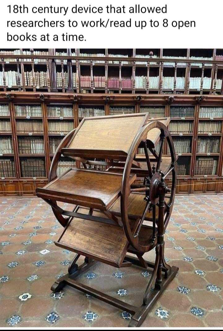 18th century device that allowed researchers to workread up to 8 open books at a time o e g i g d