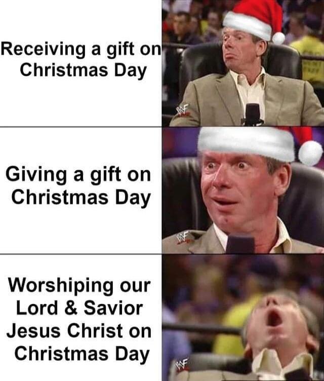 Receiving a gift on Christmas Day Giving a gift on Christmas Day Worshiping our Lord Savior Jesus Christ on Christmas Day