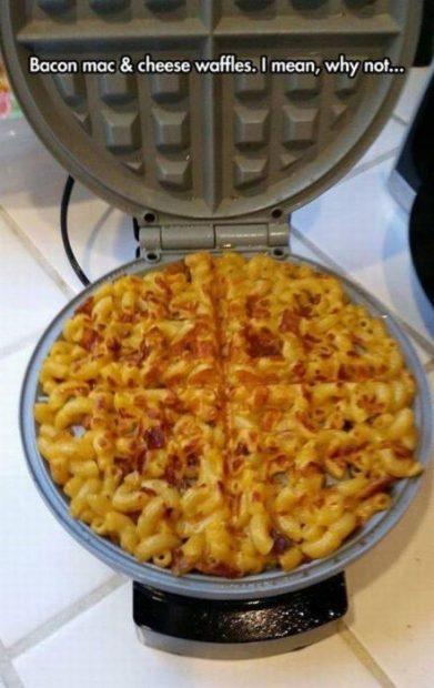 Bacon mac cheese waffles mean why not