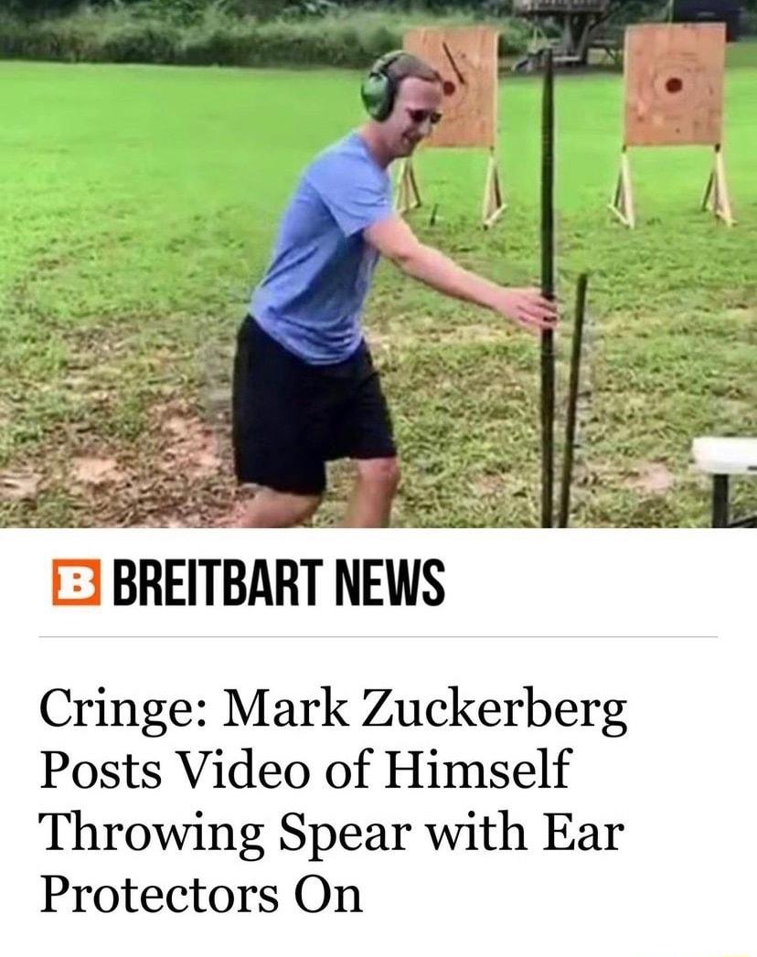 Cringe Mark Zuckerberg Posts Video of Himself Throwing Spear with Ear Protectors On