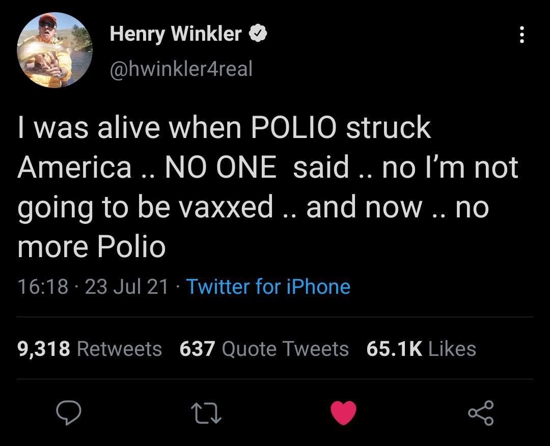 3 CUTAVUT T EIVIINEIZICE was alive when POLIO struck AN a g l1 g or I O 1 SRE T 1T I a To M Maa W o ooTglo R o oIRAVE eCTe IAF ToTo Ny Lo VANNN o To more Polio 1618 23 Jul 21 Twitter for iPhone 9318 Retweets 637 Quote Tweets 651K Likes v o