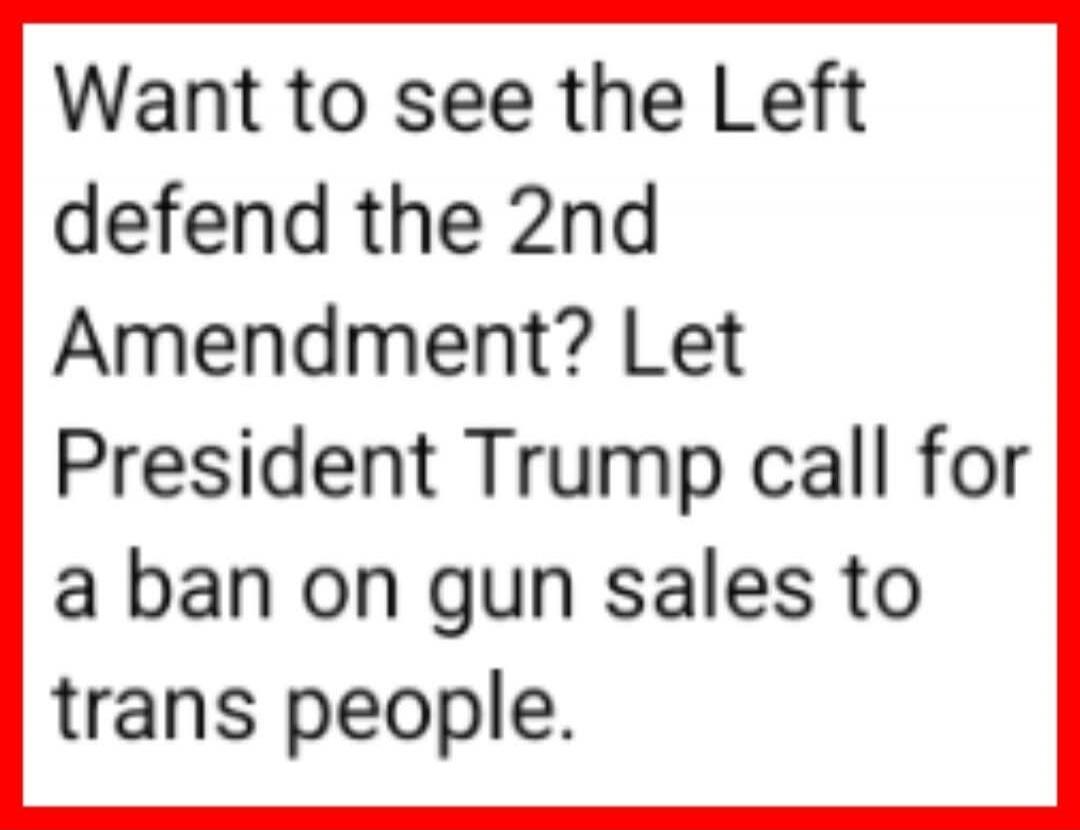 Want to see the Left defend the 2nd Amendment? Let President Trump call for a ban on gun sales to trans people.