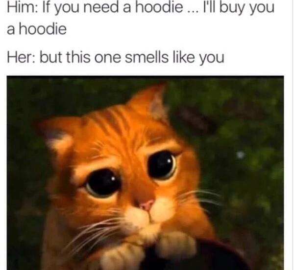 Him If you need a hoodie Ill buy you ahoodie Her but this one smells like you
