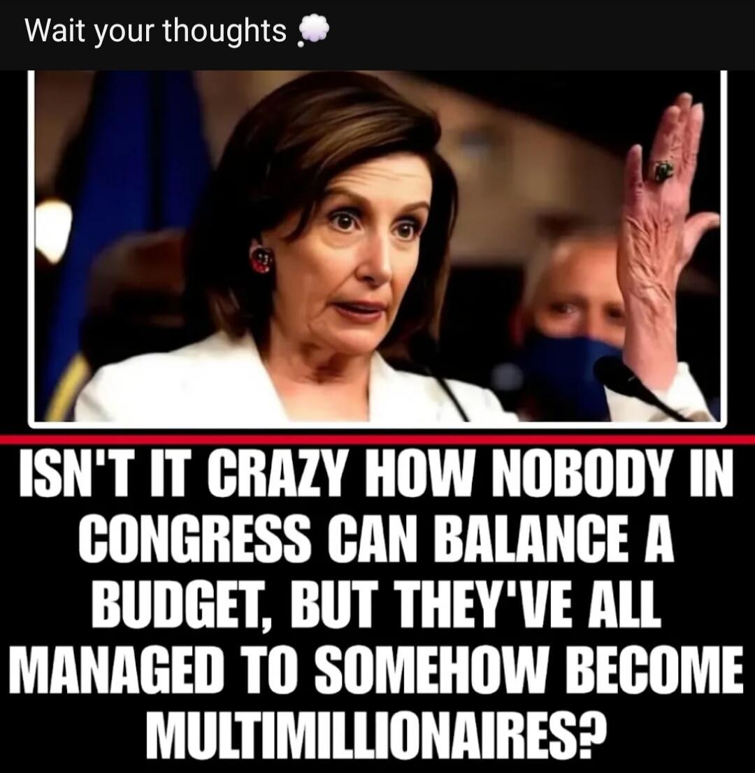 Wait your thoughts. Isn't it crazy how nobody in Congress can balance a budget, but they've all managed to somehow become multimillionaires?