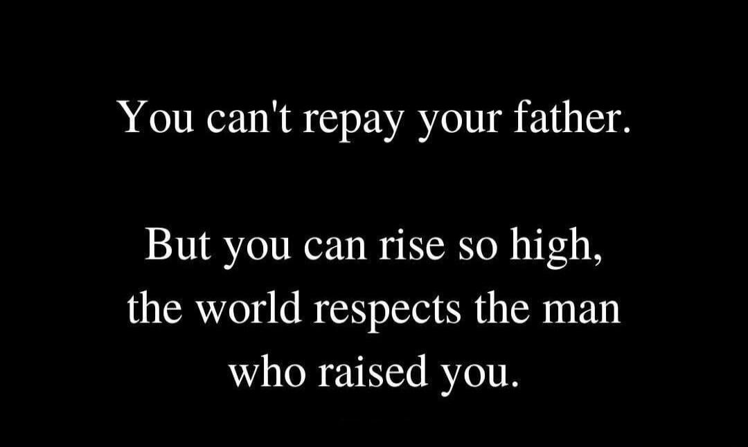 You can't repay your father. But you can rise so high, the world respects the man who raised you.