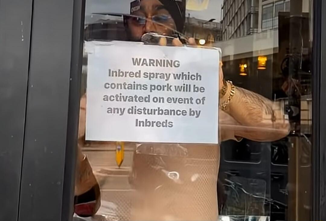 WARNING Inbred spray which contains pork will be activated on event of any disturbance by Inbreds