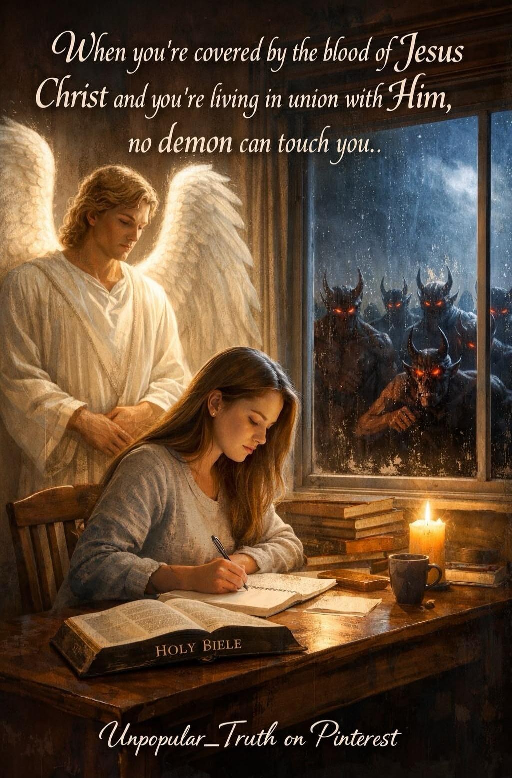 When you're covered by the blood of Jesus Christ and you're living in union with Him, no demon can touch you.. HOLY BIELE Unpopular_Truth on Pinterest