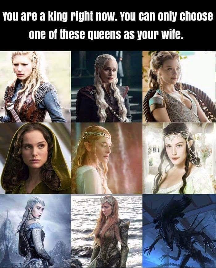 You are a king right now You can only choose one of these queens as your wife