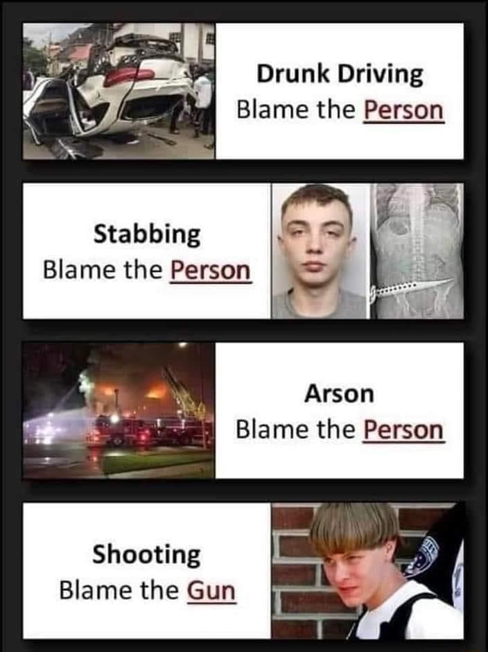 Drunk Driving Blame the Person Stabbing Blame the Person Shooting Blame the Gun