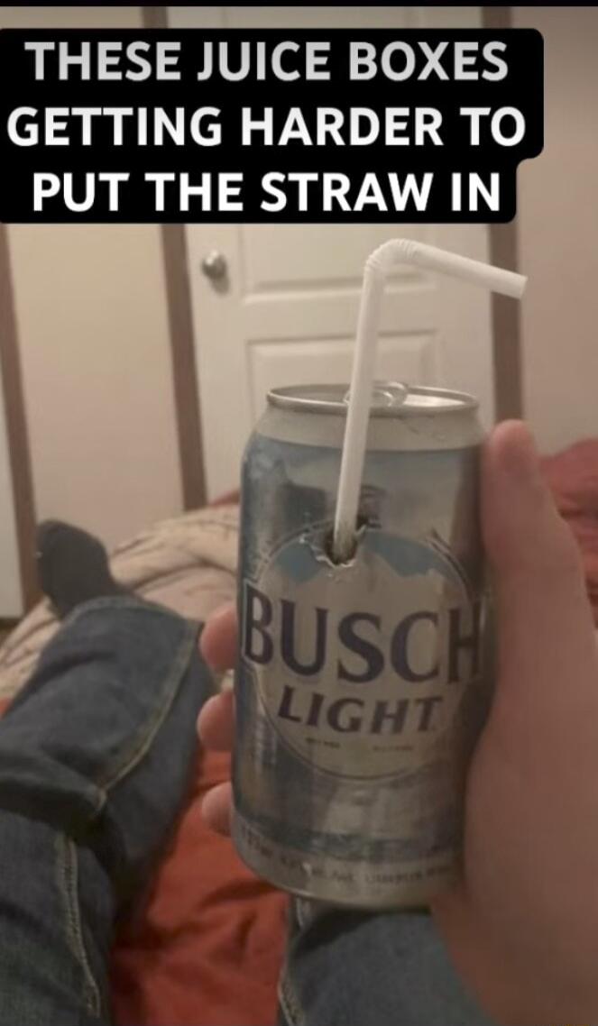 THESE JUICE BOXES GETTING HARDER TO PUT THE STRAW IN