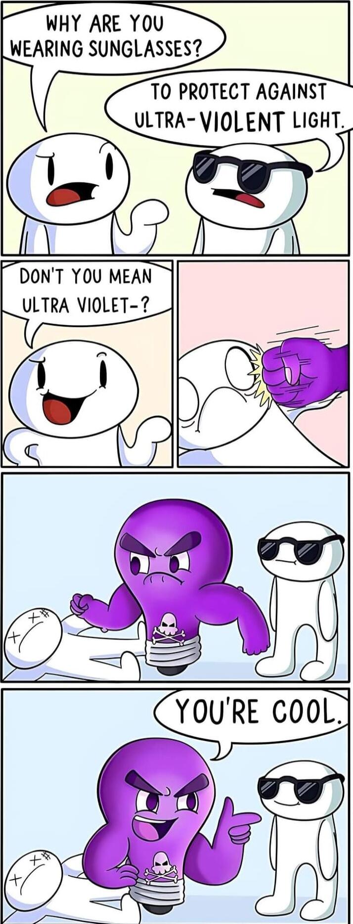 WHY ARE YOU WEARING SUNGLASSES K 70 PROTECT AGAINST ULTRA VOLENT LIGHT DONT YOU MEAN ULTRA VIOLET 7