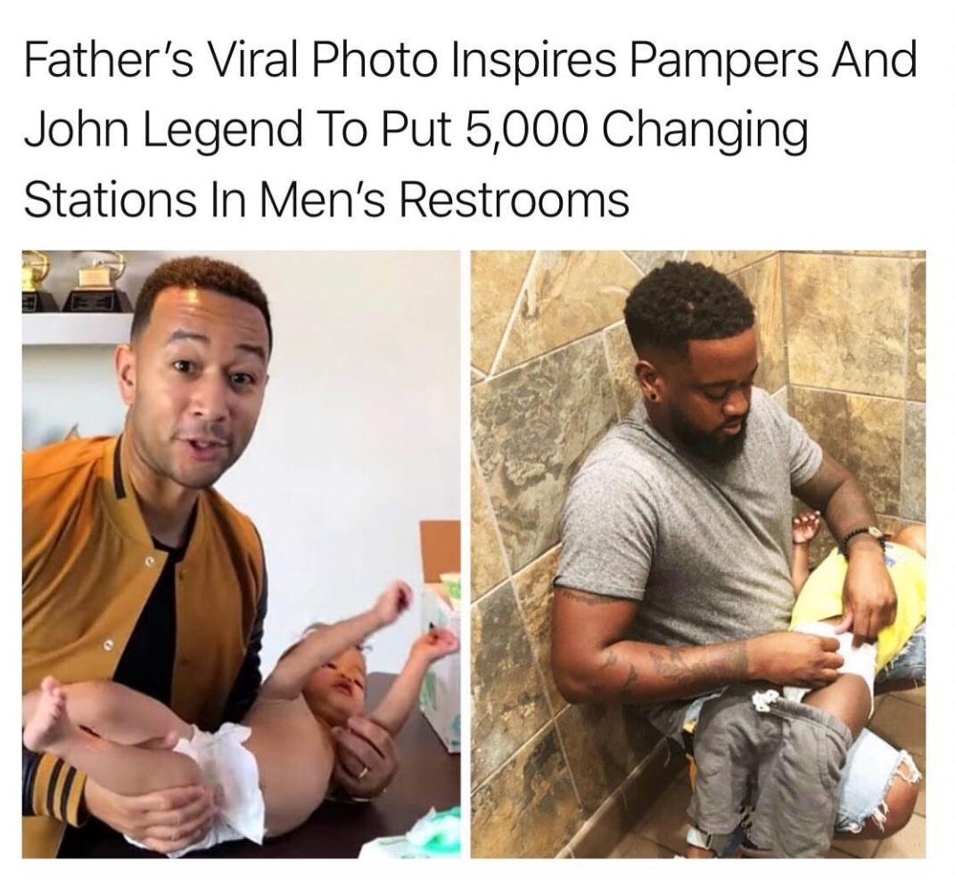 Fathers Viral Photo Inspires Pampers And John Legend To Put 5000 Changing Stations In Mens Restrooms