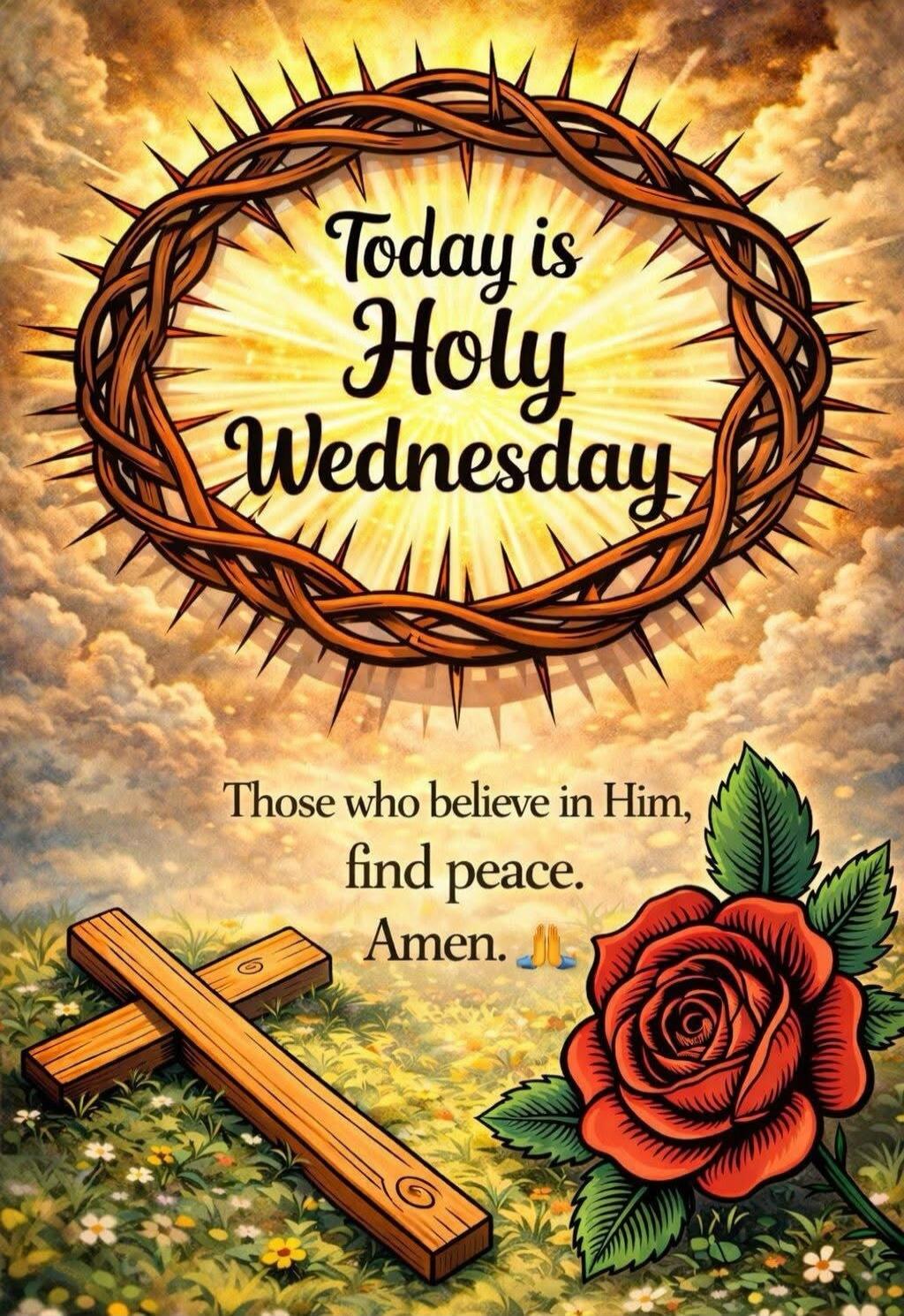 Today is Holy Wednesday. Those who believe in Him, find peace. Amen.