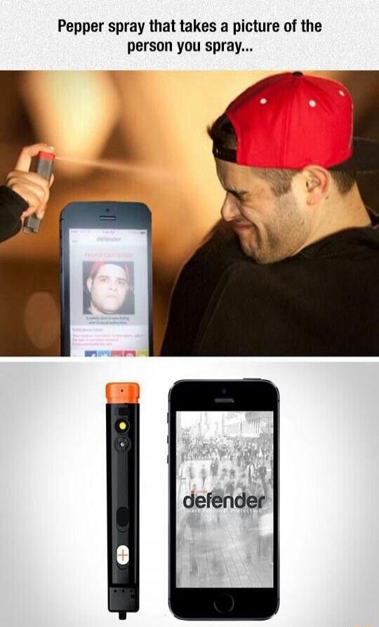 Pepper spray that takes a picture of the person you spray... defender