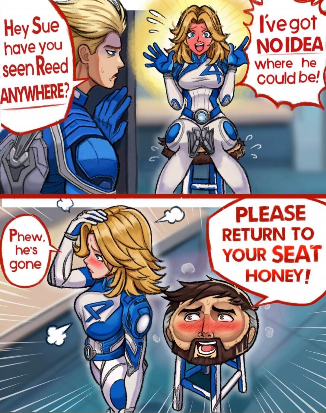 Hey Sue have you seen Reed ANYWHERE? I've got NO IDEA where he could be! Phew, he's gone PLEASE RETURN TO YOUR SEAT HONEY!